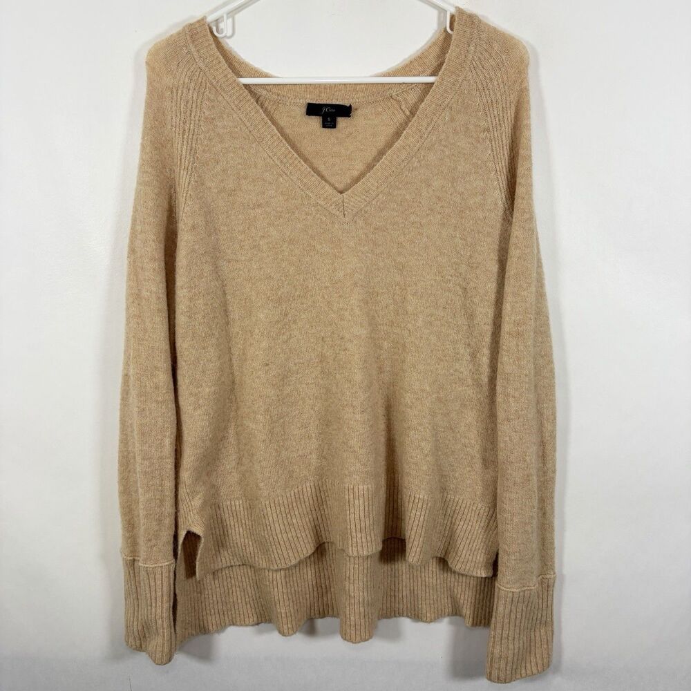 J.Crew V Neck Tunic Sweater Womens Size Small Beige Wool Alpaca Blend J Crew